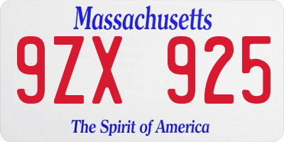 MA license plate 9ZX925