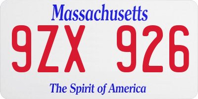 MA license plate 9ZX926