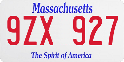 MA license plate 9ZX927