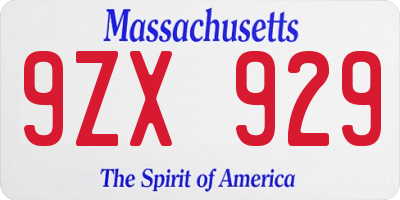MA license plate 9ZX929