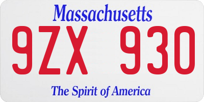 MA license plate 9ZX930