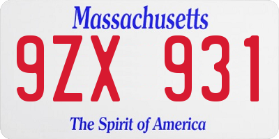 MA license plate 9ZX931