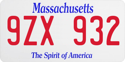 MA license plate 9ZX932