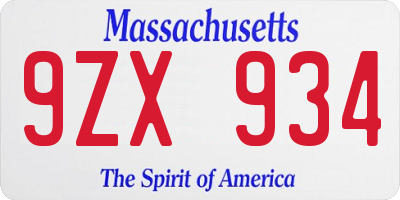 MA license plate 9ZX934