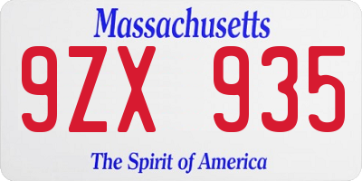 MA license plate 9ZX935