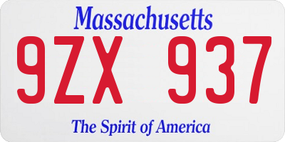 MA license plate 9ZX937