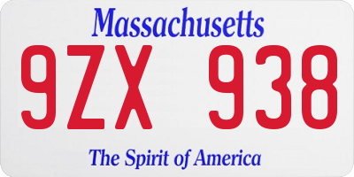 MA license plate 9ZX938