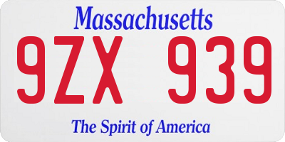 MA license plate 9ZX939