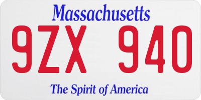 MA license plate 9ZX940
