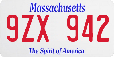 MA license plate 9ZX942