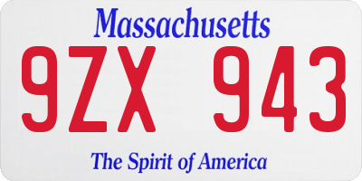 MA license plate 9ZX943