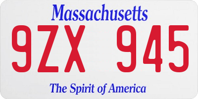 MA license plate 9ZX945