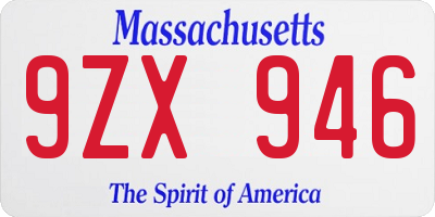 MA license plate 9ZX946