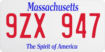 MA license plate 9ZX947