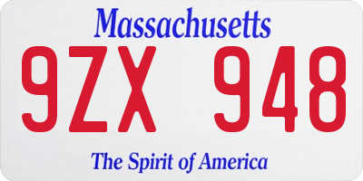 MA license plate 9ZX948