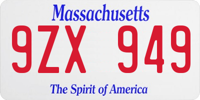MA license plate 9ZX949