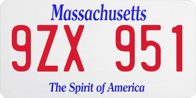 MA license plate 9ZX951