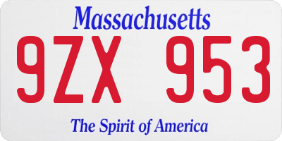 MA license plate 9ZX953