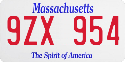 MA license plate 9ZX954