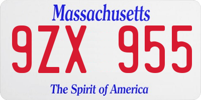 MA license plate 9ZX955