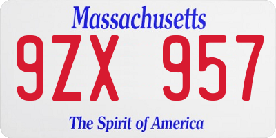 MA license plate 9ZX957