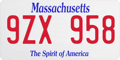 MA license plate 9ZX958