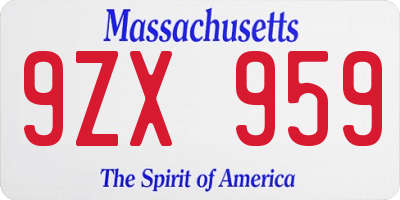 MA license plate 9ZX959