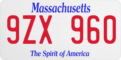 MA license plate 9ZX960