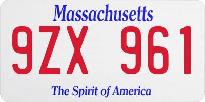 MA license plate 9ZX961