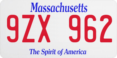 MA license plate 9ZX962