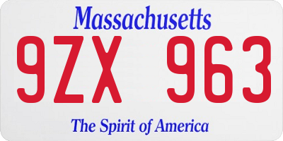MA license plate 9ZX963