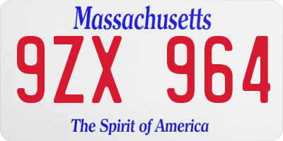 MA license plate 9ZX964