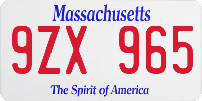 MA license plate 9ZX965