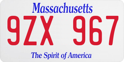 MA license plate 9ZX967