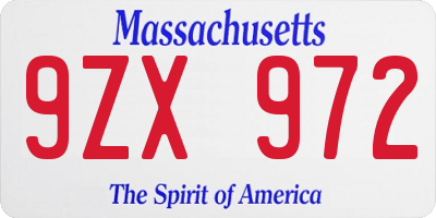MA license plate 9ZX972