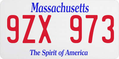 MA license plate 9ZX973