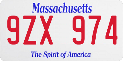 MA license plate 9ZX974