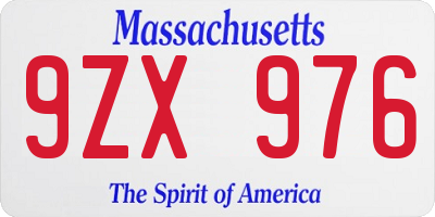 MA license plate 9ZX976
