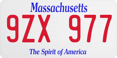 MA license plate 9ZX977