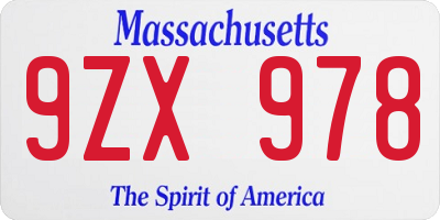 MA license plate 9ZX978