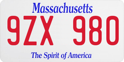 MA license plate 9ZX980