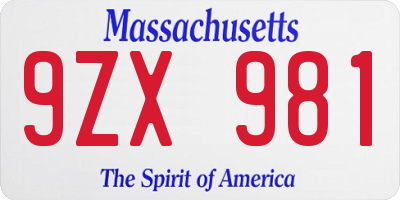 MA license plate 9ZX981