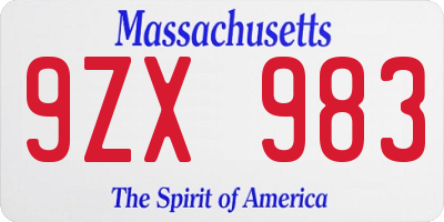 MA license plate 9ZX983