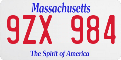 MA license plate 9ZX984