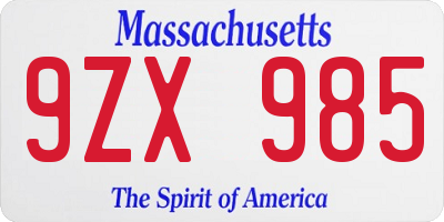 MA license plate 9ZX985