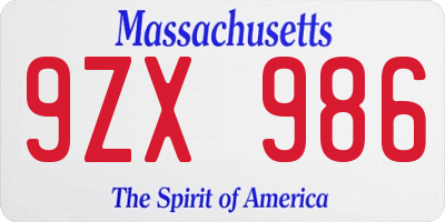 MA license plate 9ZX986