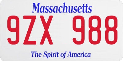 MA license plate 9ZX988