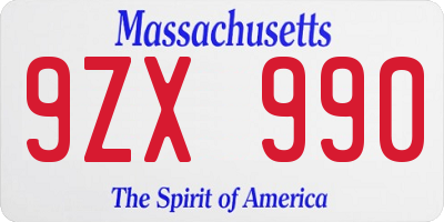 MA license plate 9ZX990