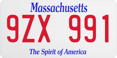 MA license plate 9ZX991