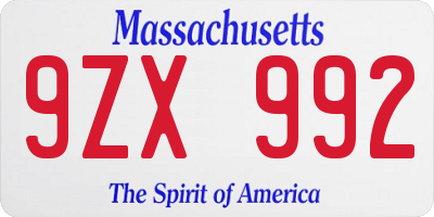 MA license plate 9ZX992